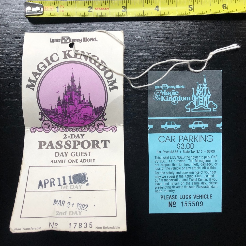 1980s Vintage 2 Day Magic Kingdom Passport Ticket Car Parking Walt Disney World